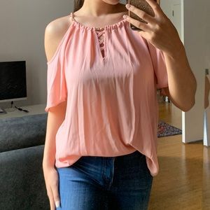 Thalia Sodi Cold Shoulder Gold Chain Top